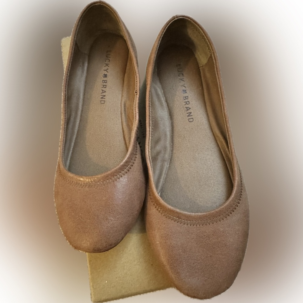 Lucky Brand Emmie Leather Ballet Flats Shoes In Bourbon Brown Womens. Pre-owned.